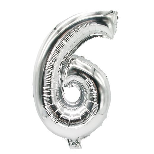 Folie ballon 35 cm x 20 cm zilver "6" 1