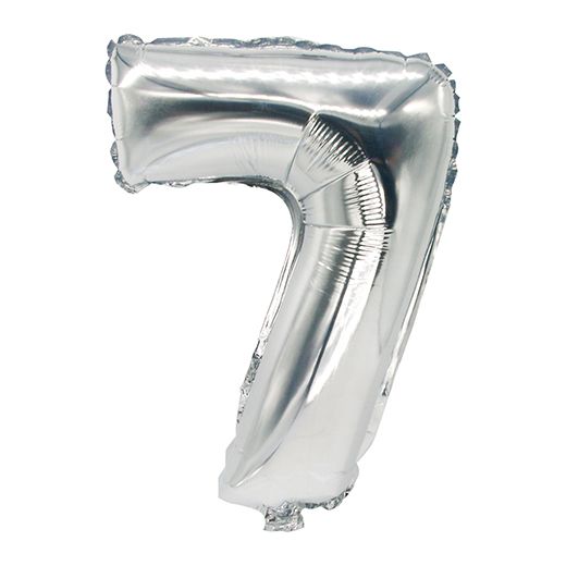 Folie ballon 35 cm x 20 cm zilver "7" 1