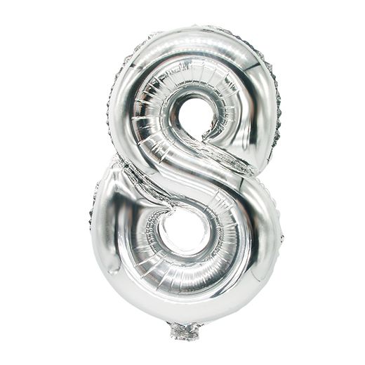 Folie ballon 35 cm x 20 cm zilver "8" 1