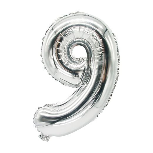 Folie ballon 35 cm x 20 cm zilver "9" 1