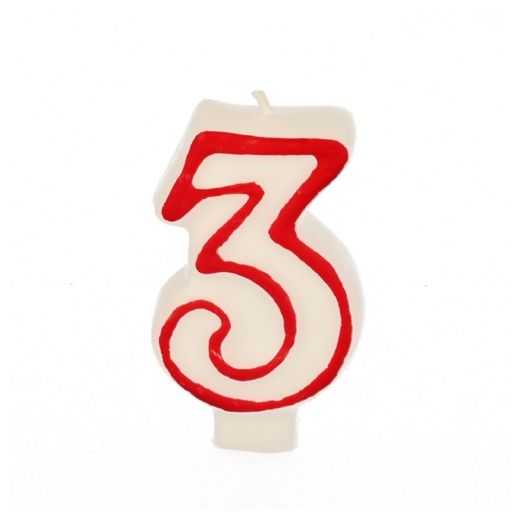Verjaardagskaarsjes 7,3 cm wit,taartkaarsjes cijfer "3" 1