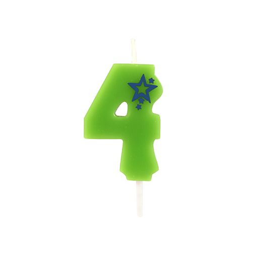 Getalkaarsen, mini 6,8 cm groen "4" 1