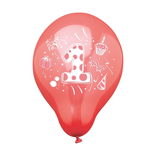 Cijferballonnen Ø 25 cm assorti kleuren, ballon met cijfer "1" 1