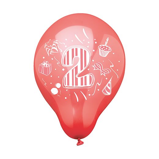 Cijferballonnen Ø 25 cm assorti kleuren, ballon cijfer "2" 1