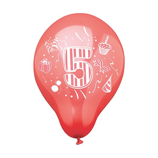 Cijferballonnen Ø 25 cm assorti kleuren, ballon cijfer "5" 1