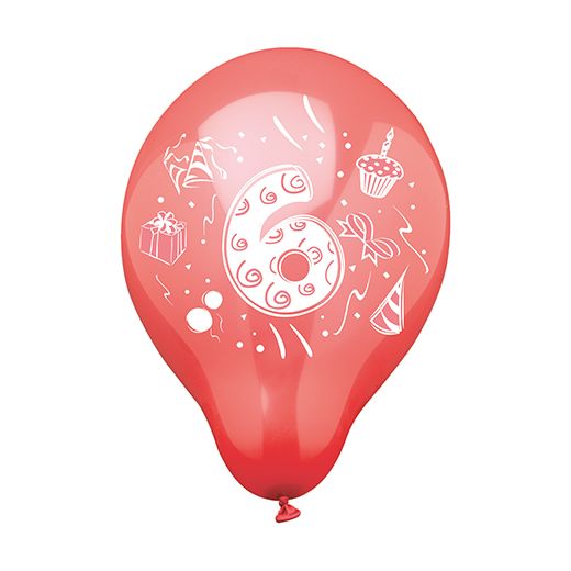 Cijferballonnen Ø 25 cm assorti kleuren, ballon cijfer "6" 1