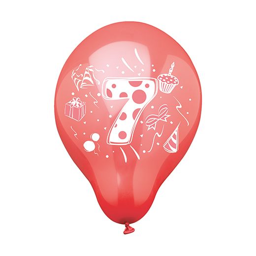 Cijferballonnen Ø 25 cm assorti kleuren, ballon cijfer "7" 1