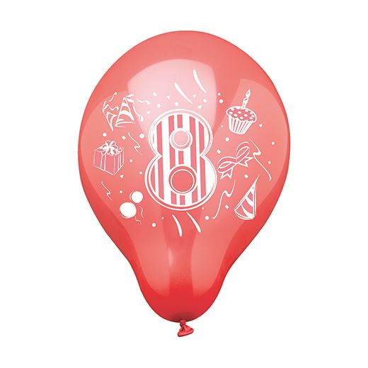 Cijferballonnen Ø 25 cm assorti kleuren, ballon cijfer "8" 1