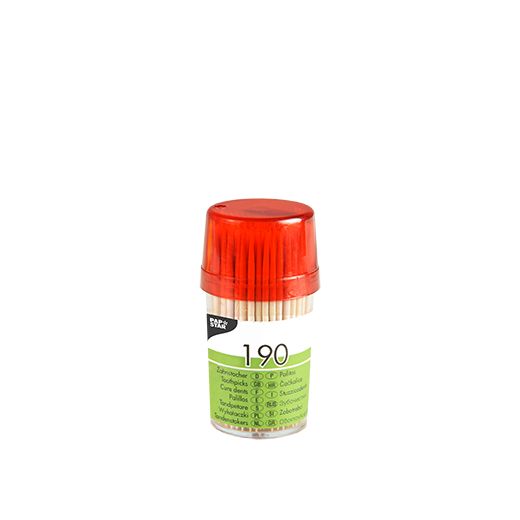 Ronde tandenstokers van hout 6,5 cm in transparante dispenser 1