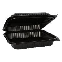Saladeschalen met deksel, PET rectangular 1600 ml 19,5 cm x 22 cm x 6 cm zwart