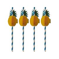 Drinkrietjes, papier Ø 6 mm · 20 cm blauw/wit "Pineapple"