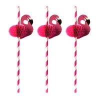 Drinkrietjes van papier Ø 6 mm · 20 cm roze flamingo rietjes, feestrietjes