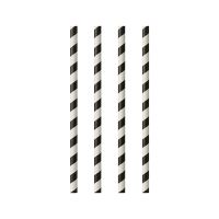 Gestreeptje drinkrietjes, papier Ø 6 mm · 20 cm zwart/wit "Stripes"