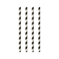 Drinkrietjes, papier Ø 6 mm · 20 cm zwart/wit "Stripes"