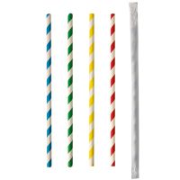 Drinkrietjes per stuk verpakt, papier Ø 6 mm x 20 cm verschillende kleuren "Stripes" 
