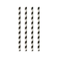 Drinkrietjes, papier Ø 6 mm · 24 cm zwart/wit "Stripes"
