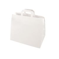 Papieren draagtassen van kraftpapier 27 cm x 32 cm x 17 cm wit met platte handvaten