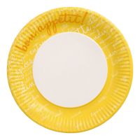 Kartonnen borden met gele rand, rond Ø 23 cm "Table Pleasures, papieren borden, FSC