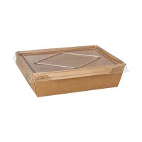 Saladeschalen, Karton hoekig 900 ml 4,9 cm x 18,8 cm x 14,7 cm bruin met deksel
