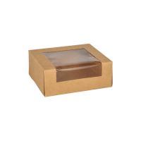Sushi-box, sushi-doos, karton met PLA-venster, rechthoekig 12 cm x 10 cm bruin