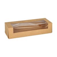 Sushi-box, sushi-doos, karton met PLA-venster, rechthoekig 19,5 cm x 7 cm bruin