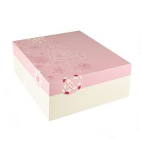 Gebaksdozen met deksel, karton vierkant 30 cm x 30 cm x 13 cm wit/roze "Lovely Flowers"