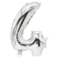 Folie ballon 35 cm x 20 cm zilver "4"