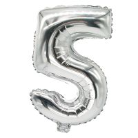 Folie ballon 35 cm x 20 cm zilver "5"