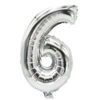 Folie ballon 35 cm x 20 cm zilver "6"