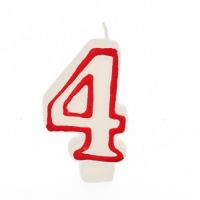 Verjaardagskaarsjes 7,3 cm wit, taartkaarsjes cijfer "4"