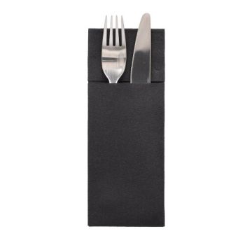 Bestek servet van airlaid 1/8 vouw 40 cm x 33 cm zwart, bestekzakje en servet, pochetto