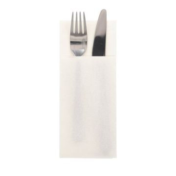 Bestek servet van airlaid 1/8 vouw 40 cm x 33 cm wit, bestekzakje en servet, pochetto