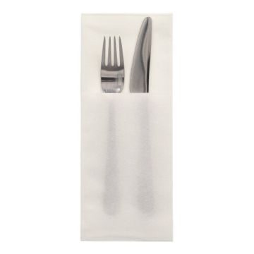 Servetten met bestekzakjes, airlaid 1/8 vouw 40 cm x 48 cm wit