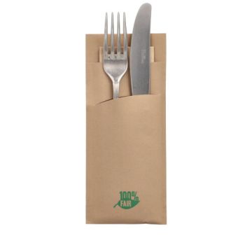 Bestekzakjes inclusief servet gerecycled papier 20 cm x 8,5 cm bruin "100% Fair"