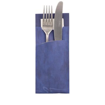 Bestekzakjes 20 cm x 8,5 cm blauw inclusief wit servet 33 x 33 cm 2-laags