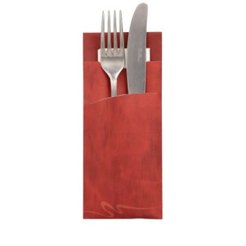 Bestekzakjes 20 cm x 8,5 cm bordeaux inclusief wit servet 33 x 33 cm 2-laags