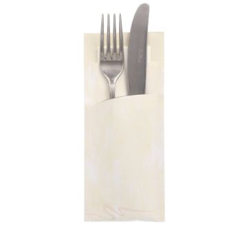 Bestekzakjes 20 cm x 8,5 cm creme inclusief wit servet 33 x 33 cm 2-laags