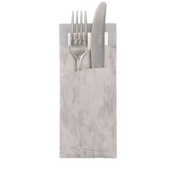 Bestekzakjes 20 cm x 8,5 cm grijs inclusief wit servet 33 x 33 cm 2-laags