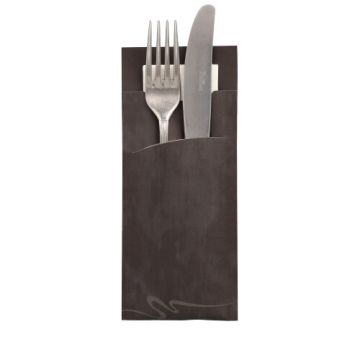 Bestekzakjes 20 cm x 8,5 cm zwart inclusief wit servet 33 x 33 cm 2-laags