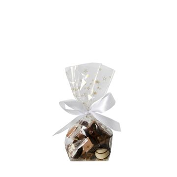 Zakjes, PP 16 cm x 9,5 cm x 4 cm helder "gouden sterren"