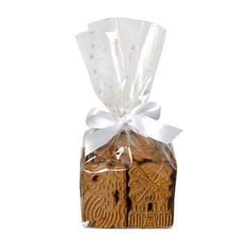 Zakjes, PP 23,5 cm x 14,5 cm x 5,8 cm helder "gouden sterren"
