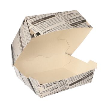 Hamburgerbox, karton van verse houtvezels 7,8 cm x 11 cm x 11,5 cm "Newsprint" groot