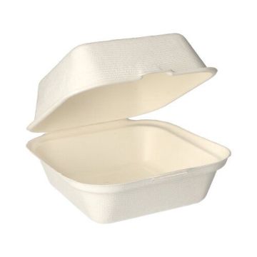 Bio hamburgerbox suikerriet "pure" 14 x 15 cm PFAS-vrij bagasse wit