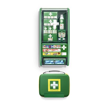 Eerstehulp- en brandwondenstation met EHBO-koffer DIN 13157 B 22,7 cm x D 29,4 cm x H 57,2 cm First Aid & Burn set met 91 componenten

