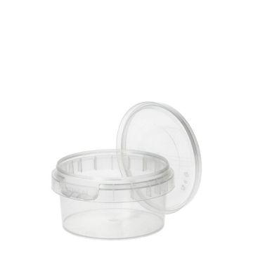 Verzegelbare TE deli cups rond mini  PP 80 ml Ø 6,9 cm · 3,65 cm met zegelsluiting deksel