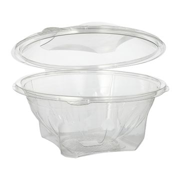 Saladebakken met  deksels, R-PET rond 1000 ml Ø 18,5 cm · 7,8 cm glashelder