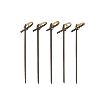 Knoopprikker bamboe 10 cm zwart, fingerfood prikker met lusje