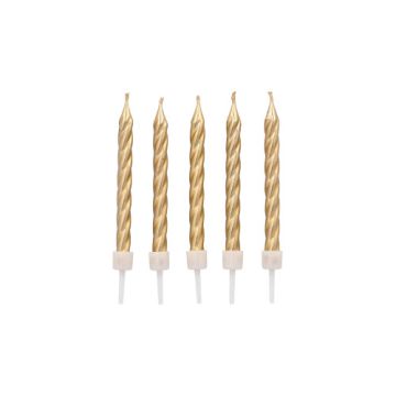 Verjaardagskaarsjes incl. houder 6 cm goud taartkaarsen 12 stuks