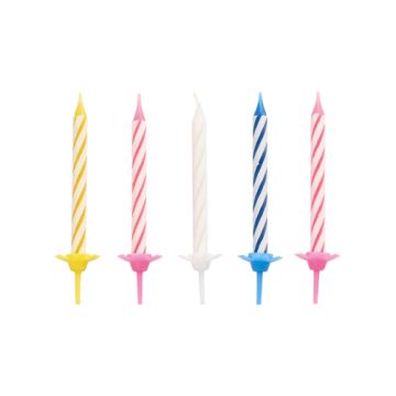 Verjaardagskaarsjes met houders 6 cm assorti kleuren