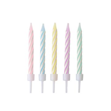 Verjaardagskaarsjes incl. houder 6 cm assorti pastel taartkaarsen 24 stuks